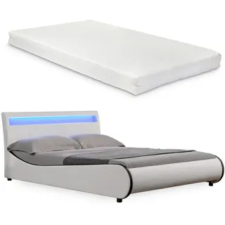 Corium Corium® Polsterbett Valencia LED RGB Beleuchtung Kaltschaummatratze 140x200 cm Weiß