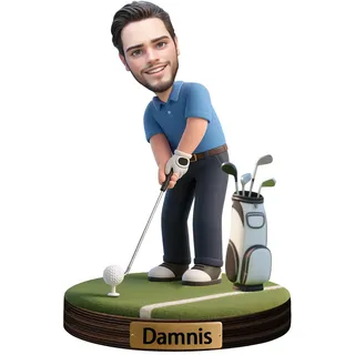 Condlin Personalisierte Golfer-Foto-Figurine Ornament für Männer Ehemann Opa Sportfans Individueller Name Portrait Schreibtisch-Deko Schild für Arbeit Jubiläen Geburtstagsgeschenk Sammlerstücke