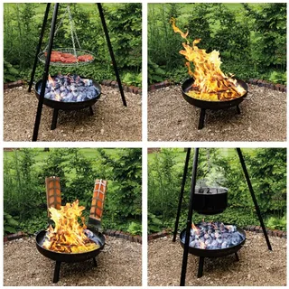 Westerholt Schwenkgrill Multifunktionsgrill 4in1 Dreibein Feuerschale Flammlachs Kessel Grill, Feuerschale Ø60 cm, Grillrost Ø55 cm, Dreibein 180 cm, Kessel 15 L schwarz