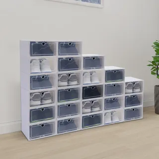Brride 24Pcs Schuhboxen Stapelbar Transparent, Schuhbox platzsparend Aufbewahrungsbox, Schuhkarton für Aufbewahrung von Schuhen, Schuhregal für Eingangsbereich