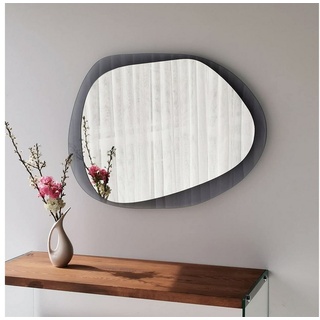 Gozos Spiegel Wandspiegel mit hölzerner Unterseite l Asymmetrischer Spiegel (75 x 55 cm), Mirror Spiegel gerahmt zum Aufhängen Marzagon - 75 x 55 cm - Schwarz