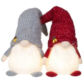 Christmas Paradise Weihnachtsfigur sitzender Wichtel 31cm (45cm) mit Beleuchtung (Dekofiguren, 2 St., im Set), LED Gnom Doppelpack, 2 Designs Grau-Weiß/Rot-Weiß, Weihnachtsdeko