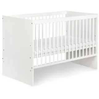 KMbaby Babybett TANY Weiß 120×60 cm – Holz-Kinderbett mit 3-Fach höhenverstellbarem Lattenrost & 3 Schlupfsprossen – Klassisches Gitterbett aus Kiefernholz & MDF – Ohne Matratze
