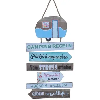 Deko-Impression Deko-Schriftzug Dekoratives Schild Campingregeln Holz /MDF an Kordel Geschenk 75 cm (1 St)