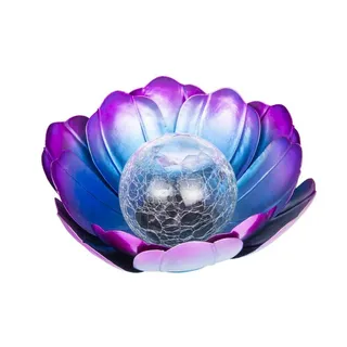 MARELIDA LED Solarleuchte LED Solar Lotusblüte Lotusblume Solarleuchte Crackleglas Gartendeko, warmweiß (2100K bis 3000K) lila