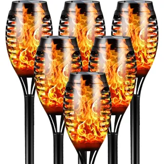 Wasserdichte Solar-fackel, 6er-pack Mit Je 12 Led-flammen, Dämmerungs- Und Morgengrauenbeleuchtung Für Garten, Wege Und Terrasse (9 Cm Breit)