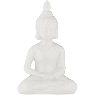 Relaxdays Buddha Figur 18 cm hoch, Garten-Dekofigur, wetterfest & frostsicher, Dekoskulptur Wohnzimmer, weiß