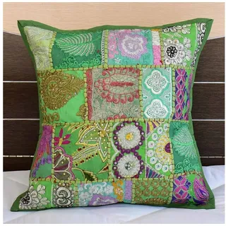 Casa Moro Dekokissen Orientalisches Patchwork Kissen Mar 40x40 cm aus Baumwolle, Besticktes Zierkissen grün