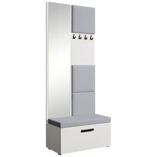 Beautysofa Garderobenschrank MARGARET III mit gepolsterten Paneelen, Spiegel und Kleiderhaken weiß