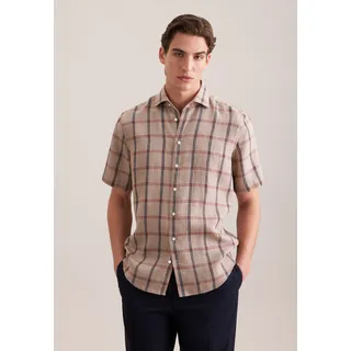 Seidensticker Leinenhemd "Schwarze Rose", Herren, Gr. M (40), normale Ärmellängen, beige, 100% Leinen, kariert, regular fit, Hemden, Regular 1/2 Kentkragen Karo