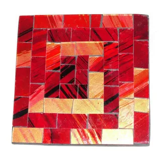 Glasmosaik Untersetzer Glasuntersetzer Getränkeuntersetzer Tassenuntersetzer bunt und farbenfroh viereckig 10x10cm 4-er Set rot-gold