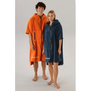 Bruno Banani Badeponcho Daniel, ideal für Sauna, Spa & im Urlaub, Damen & Herren, Midilänge, Frottier, Kapuze, 2-Wege Reißverschluss, Surfponcho, 100% Baumwolle, Frottee, Strand, Sport blau S/M | 100 cm