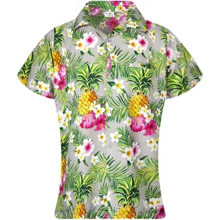 King Kameha Hawaii-Bluse Pineapple Flowers Grau XXL