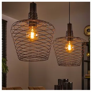 famlights Pendelleuchte Pendelleuchte Raik in Kupfer-antik E27 2-flammig, ohne Leuchtmittel braun