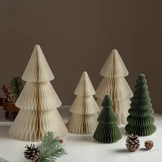 Set Mit 5 Wabenförmigen Weihnachtsbäumen Aus Papier, Weihnachtsdekoration, Winterdekoration Für Zuhause Und Kamin, Winterwunderland-dekorationen