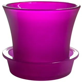 Sandra Rich Übertopf Glas Blumentopf mit Untersetzer 12 cm – Übertopf für Orchideen FUCHSIA rosa