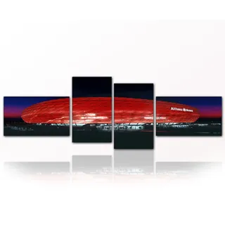 Bild auf Leinwand - modern Art Design FCB ARENA (Stadion Bayern 4teilig / 4x 30x50 cm ca. 55x165 cm) Kunstdruck auf Rahmen mit Bilder Motiv (München Bayern Arena). Beste Qualität, handgefertigt in Deutschland.