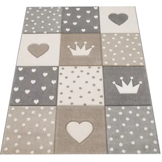 Paco Home Kinderteppich Junge Mädchen Pastell 3d Punkte Herz Beige, 133 cm, Quadrat