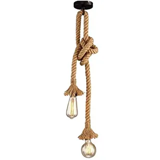 "Vecys Kronleuchter Anhänger Neuheit Seil, Vintage Loft Kronleuchter Hängelampe Seil Pendellampe Deckenlampe, Hanfseil und Bambus Pendelleuchten Aufhängung Landhausstil 100CM