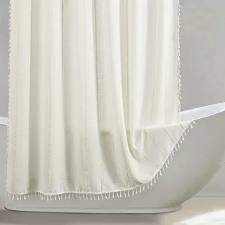 RoomTalks Boho-Duschvorhang-Set – Premium-Qualität, strapazierfähiges Baumwoll-Leinen, modernes Bauernhaus-Shabby-Chic-Duschvorhang, Bohemian-Landhaus-Badezimmer-Dekor, cremefarben,weiß
