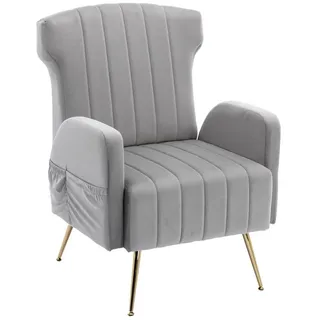 LVHOM Sessel Nadelstreifen Loungesessel (dicke Polsterung mit Samtbezug, golden Metallbeinen und 2 Seitentaschen, 1-St), für Wohnzimmer, Büro, Schlafzimmer, Wartezimmer, Lobbys grau