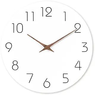 Holz Wanduhr, Wanduhren, Küchenuhr 30CM Wanduhr Ohne Tickgeräusche Wanduhrs aus Holz, Große Wanduhrs Modern für Wohnzimmer Küche Zuhause Schlafzimmer Büro(Weiss)