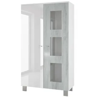 Vladon Standvitrine Denjo 71 x 129 x 35 cm Weiß matt/ Weiß Hochglanz/ Grau