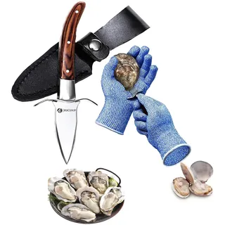 Miloll Austernmesser Set, Edelstahl Austernöffner mit Handschuhe, Oyster Knife Set,Austernmesser Und Handschuh, Austernbrecher Oyster öffner für Muscheln, Flaschenöffner & Küchengadgets