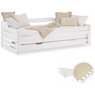 Homestyle4u Ausziehbett, Weiß, Holz, 90x200 cm, Kinder- & Jugendzimmer, Kindermöbel, Kinderbetten, Kindereinzelbetten