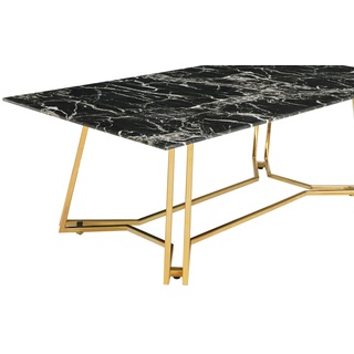 SalesFever Couchtisch 110 x 60 cm | Tischplatte Glas Marmor-Optik | Gestell Metall | B 110 x T 60 x H 40 cm | schwarz – goldfarben