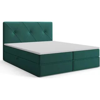 MR GROUP Boxspringbett mit Bettkasten BRNO 120x200 Samtstoff 2 Schubladen H3 Polsterbett mit Matratze und Topper Doppelbett Bett für Schlafzimmer ... - Grün/dunkelgrün