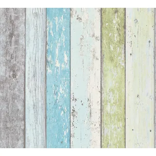 A.S. Création Mustertapete Best of Wood`n Stone 53 cm x 10 m Holzoptik blau/grün 34193