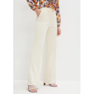 Anzughose BONPRIX, Damen, Gr. 54, N-Gr, kieselbeige, Web, Obermaterial: 66% Polyester, 33% Viskose, 1% Elasthan, regular fit, Hosen Anzughose, mit Elasthan-Anteil, Regular Fit, Flared Schnitt, eleganter Stil