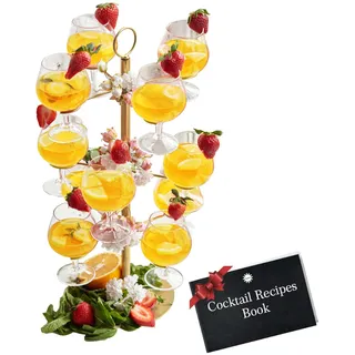 Cocktailbaumständer, Metall-Turm, 3 Etagen, 12 Halter für Champagner, Martini, Margarita-Tassen (Gold)