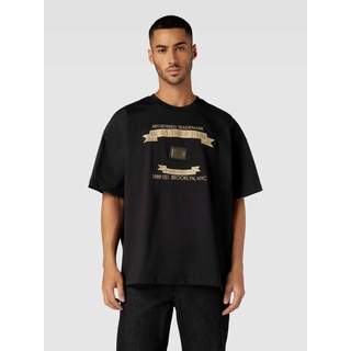 Boxy Fit T-Shirt mit Label-Stitching, Black, S