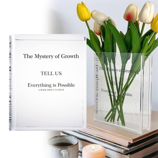 MisFun Blumenvase Transparente, Book Vase aus Acryl, Klare Buchvase Klare Buchblumenvase, Minimalistische Blumen Tulpenvase Bücherform Blumenvase für Blumen Schlafzimmer Tischdeko Wohnzimmer Büro