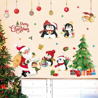 wondever Wandtattoo Weihnachten Pinguine Wandaufkleber Weihnachtsbaum Weihnachtsmann Weihnachten Fenster Wandsticker Wanddeko für Weihnachten Party Fenster Weihnachtsdeko
