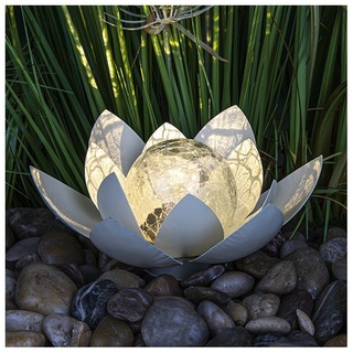 Haushalt International LED Gartenleuchte HI LED-Solar-Dekoleuchte Lotusblüte aus Metall, ca. 27,5x12cm