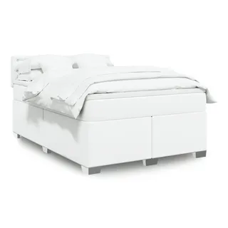 vidaXL Boxspringbett mit Matratze Weiß 140x200 cm Kunstleder