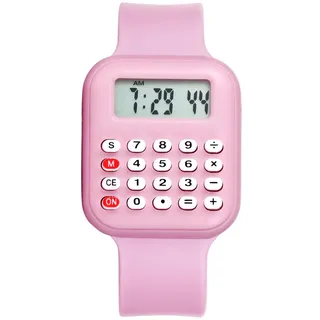 JewelryWe Kinder Armbanduhr Digitaluhr mit Rechner: Rosa Rechteckige Digital Elektronische Uhr Kinderuhr Rechneruhr mit Kalkulator, Datum und Uhrzeit verfügbar - Geschenke für Jungen Mädchen Teenager