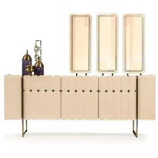 Modernes Beiges Sideboard Luxuriöse Anrichte Exklusive x3 Spiegel 4tlg