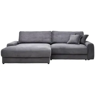 Carryhome Ecksofa, Dunkelgrau, Kunststoff, 3-Sitzer, Füllung: Schaumstoff,Hohlfaser, Ottomane links, L-Form, 300x180 cm, Rücken echt, Wohnzimmer, Sofas & Couches, Wohnlandschaften, Ecksofas