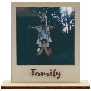 WANDStyle Bilderrahmen für Polaroid, aus Holz mit Gravur "Family" beige