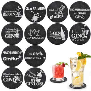 Untersetzer Gin Set, 12 Untersetzer GläSer Gin Tonic GläSer Glasuntersetzer Mit GinsprüChen Filzuntersetzer Filz für GläSers Glas Untersetzers-Set für Ginfans Ginliebhaber