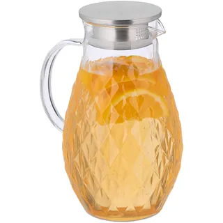Relaxdays Glaskaraffe, 2L Karaffe mit Deckel, Glas & Edelstahl