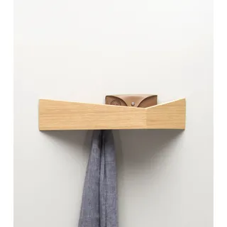 WOODENDOT Pelican. Elegantes schwebendes Regal und Garderobe, simpel und sehr funktional. Originales dreieckiges Wandregal mit Stauraum und versteckten Haken. by (Eichenholz, Mittel)