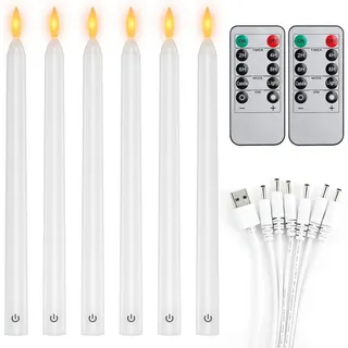 EXTSUD LED-Kerze LED Stabkerzen 6er LED Flammenlose Kerzen mit Timer und Fernbedienung (6-tlg., für Zimmer Hochzeit Esstisch und Gartenparty), aufladbare Flackernde Kerzen, 100H Arbeitszeit, Berührungsschalter weiß