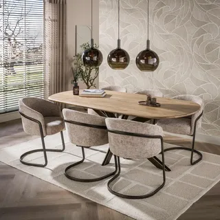 Esstisch Camin aus massivem Mangoholz, modern oval, Braun, Spider-Gestell, 215 x 105 cm