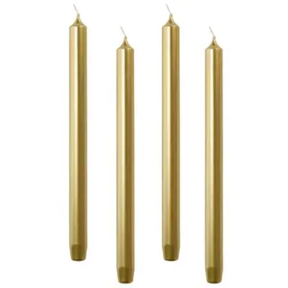 4er Pack Stabkerzen Metallic H:29 cm Ø:2,1 cm Brenndauer 11 Stunden Tafelkerzen Dinner-Kerzen, Farbe:Gold