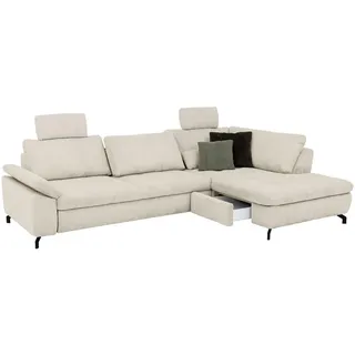 Beldomo Style Ecksofa Sense, Creme, Natur, Metall, 3-Sitzer, Ottomane rechts, Eckteil, L-Form, 291x197 cm, Goldenes M, Typenauswahl, Fußauswahl, Stoffauswahl, seitenverkehrt erhältlich, individuell planbar, Wohnzimmer, Sofas & Couches, Wohnlandschaften, Ecksofas